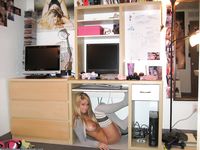 Blonde College Cutie Exposes her Natural Boobs and Ass Wearing High Socks